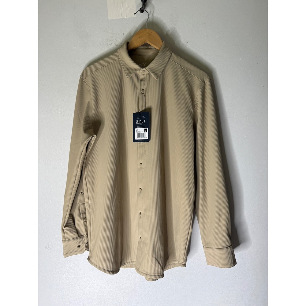 NWT bylt ribbed collar long sleeve button down shirt latte brown size M
